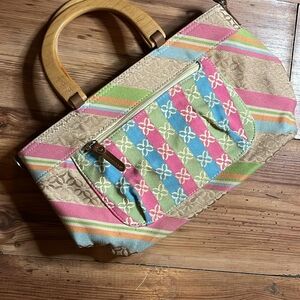 Relic Multicolor Striped Tote with Wooden Handles